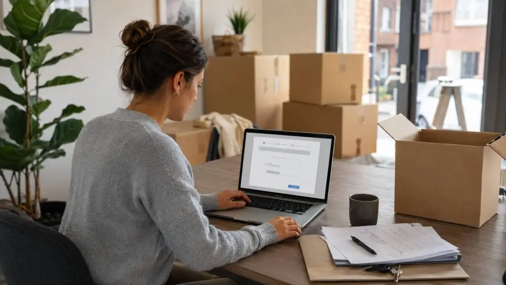 Adreswijziging doorgeven tijdens een verhuizing via een laptop