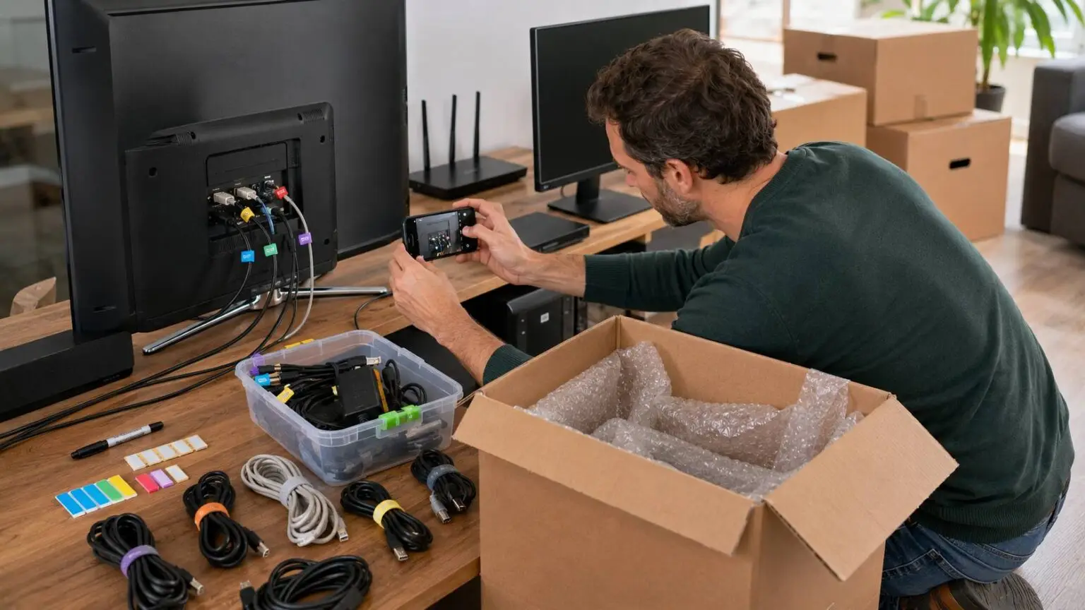 Elektronica verhuizen door aansluitingen en kabels vooraf vast te leggen