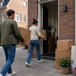 Verhuizen naar een nieuwe woning met verhuisdozen en verhuiswagen